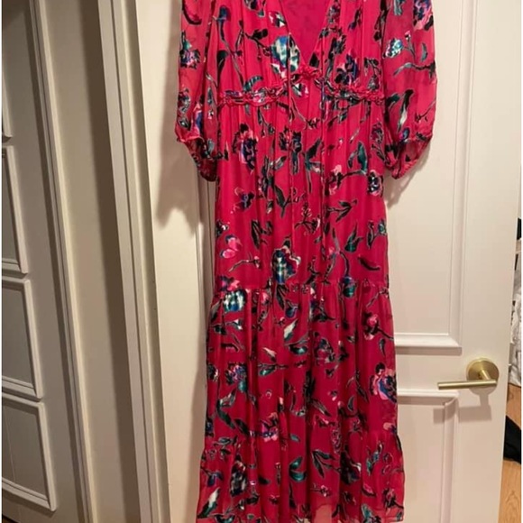 TANYA TAYLOR DULCE FLORAL BURNOUT SILK VELVET 3/4 SLEEVE TIERED MIDI DRESS - Picture 2 of 4